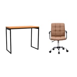 Conjunto de Mesa Stanford Carvalho e Preta com Cadeira de Escritório Secretária Giratória Fitz Marrom