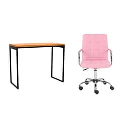 Conjunto de Mesa Stanford Carvalho e Preta com Cadeira de Escritório Secretária Giratória Fitz Rosa