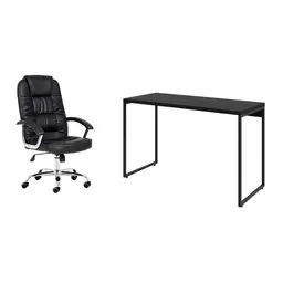 Conjunto de Mesa Studio 120 cm com Cadeira de Escritório Presidente Giratória com Relax Finland Preta