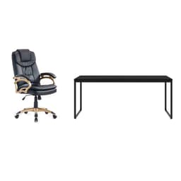 Conjunto de Mesa Studio 180 cm com Cadeira de Escritório Presidente Giratória com Relax Clark Preta e Dourada