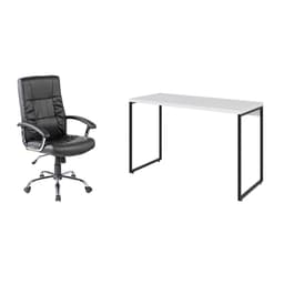 Conjunto de Mesa Studio Branca 120 cm com Cadeira de Escritório Presidente Giratória com Relax Office Plus Preta