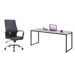 Conjunto de Mesa Studio Branca 180 cm com Cadeira de Escritório Diretor Giratória Cleaner Preta