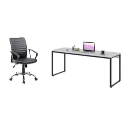 Conjunto de Mesa Studio Branca 180 cm com Cadeira de Escritório Diretor Giratória Oslo Preta