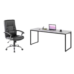 Conjunto de Mesa Studio Branca 180 cm com Cadeira de Escritório Presidente Giratória com Relax Office Plus Preta