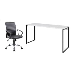 Conjunto de Mesa Studio Branca com Cadeira de Escritório Diretor Giratória Oslo Preta