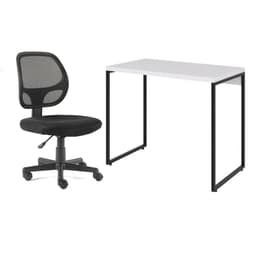 Conjunto de Mesa Studio Branca e Preta com Cadeira de Escritório Secretária Giratória Oxford Preta