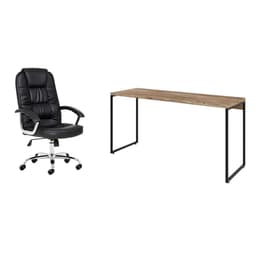 Conjunto de Mesa Studio Carvalho 150 cm com Cadeira de Escritório Presidente Giratória com Relax Finland Preta