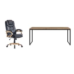 Conjunto de Mesa Studio Carvalho 180 cm com Cadeira de Escritório Presidente Giratória com Relax Clark Preta e Dourada