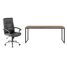 Conjunto de Mesa Studio Carvalho 180 cm com Cadeira de Escritório Presidente Giratória com Relax Office Plus Preta