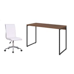 Conjunto de Mesa Studio Nogal 120 cm com Cadeira de Escritório Secretária Giratória Marilyn Branca