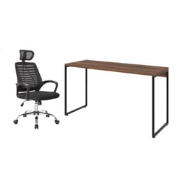 Conjunto de Mesa Studio Nogal 135 cm com Cadeira de Escritório Diretor Giratória Light Preta