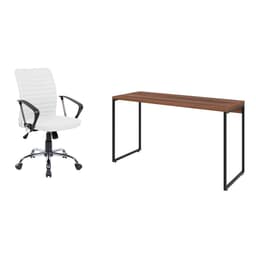 Conjunto de Mesa Studio Nogal 135 cm com Cadeira de Escritório Diretor Giratória Oslo Branca
