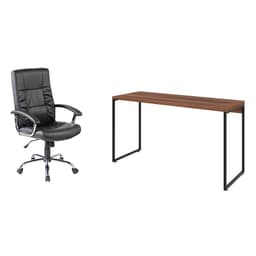 Conjunto de Mesa Studio Nogal 135 cm com Cadeira de Escritório Presidente Giratória com Relax Office Plus Preta