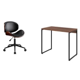 Conjunto de Mesa Studio Nogal com Cadeira de Escritório Diretor Giratória Bergen Preta