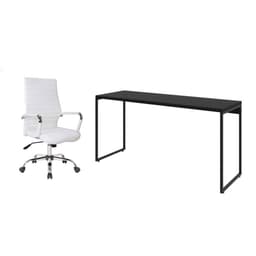 Conjunto de Mesa Studio Preta 150 cm com Cadeira de Escritório Diretor Giratória Cleaner Branca