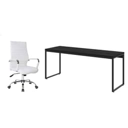Conjunto de Mesa Studio Preta 180 cm com Cadeira de Escritório Diretor Giratória Cleaner Branca