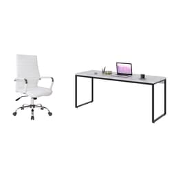 Conjunto de Mesa Studio Preta 180 cm com Cadeira de Escritório Diretor Giratória Cleaner Branca