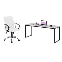 Conjunto de Mesa Studio Preta 180 cm com Cadeira de Escritório Diretor Giratória Oslo Branca