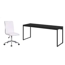 Conjunto de Mesa Studio Preta 180 cm com Cadeira de Escritório Secretária Giratória Marilyn Branca