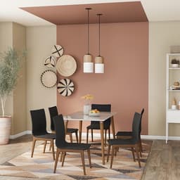 Conjunto de Mesa de Jantar Adele com Tampo de Vidro Off White e 4 Cadeiras Pé Palito Luanda II Veludo Chumbo