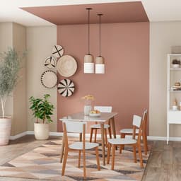 Conjunto de Mesa de Jantar Adele com Tampo de Vidro Off White e 4 Cadeiras Pé Palito Tóquio Mel e Branco