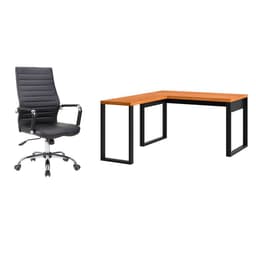 Conjunto de Mesa em L Anah Freijó com Cadeira de Escritório Diretor Giratória Cleaner Preta