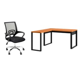 Conjunto de Mesa em L Anah Freijó com Cadeira de Escritório Secretária Giratória Javix Preta