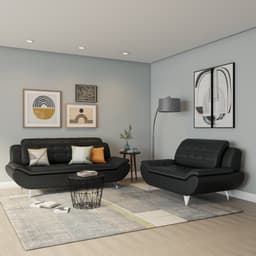 Conjunto de Sofá 2 e 3 Lugares New Passion Revestimento Sintético Preto