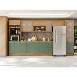 Cozinha Compacta Botanic com Tela 14 Portas 3 Gavetas Nogueira e Verde