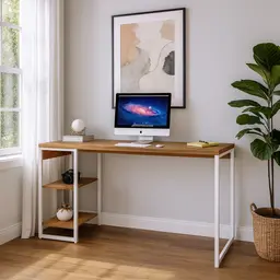 Escrivaninha com Estante Nanda Mel e Branca 150x75 cm