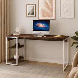 Escrivaninha com Estante Nanda Nogal e Branca 150x75 cm