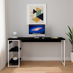 Escrivaninha com Estante Nanda Preta e Branca 150x75 cm