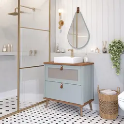 Gabinete para Banheiro Veneto 1 PT 1 GV Pistache e Freijó 80 cm