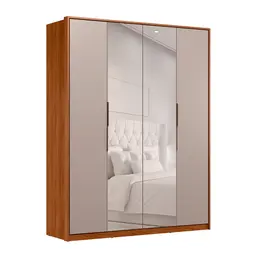 Guarda-Roupa Casal com Espelho Attore 4 Portas 3 Gavetas Nogueira e Nude
