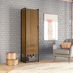 Guarda-Roupa Closet Industrial Mital 1 Porta 2 Gavetas Conhaque e Preto