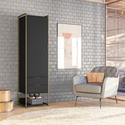 Guarda-Roupa Closet Industrial Mital 1 Porta 2 Gavetas Preto e Dourado