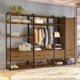 Guarda-Roupa Closet Industrial Mital 1 Porta 8 Gavetas Conhaque e Preto