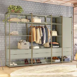 Guarda-Roupa Closet Industrial Mital 1 Porta 8 Gavetas Off White e Dourado