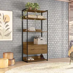 Guarda-Roupa Closet Industrial Mital 2 Gavetas Conhaque e Preto 89 cm