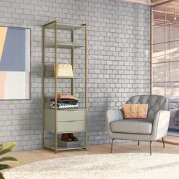 Guarda-Roupa Closet Industrial Mital 2 Gavetas Off White e Dourado 54 cm