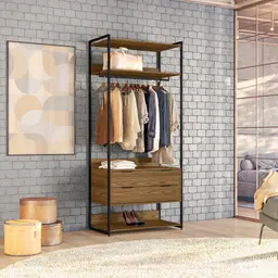 Guarda-Roupa Closet Industrial Mital com Cabideiro 2 Gavetas Conhaque e Preto
