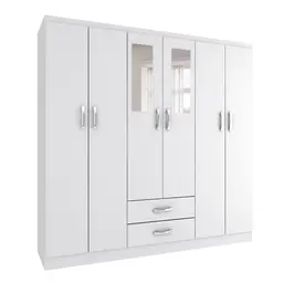 Guarda-Roupa Solteiro com Espelho Havana I 6 Portas Branco