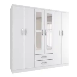 Guarda-Roupa Solteiro com Espelho Havana II 6 Portas Branco