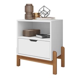 Mesa de Cabeceira Antares 1 Gaveta Branca e Cedro