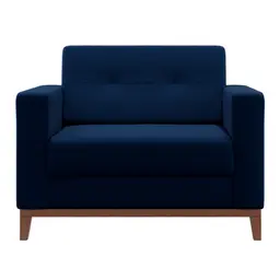 Poltrona Living Pés e Base em Madeira Linho Cotton Azul Marinho