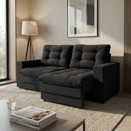 Sofá 2 Lugares Retrátil Lubeck Plush Suede Preto 140 cm