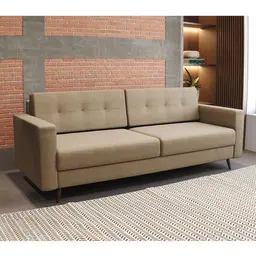 Sofá 3 Lugares Living Pé Palito Linho Cotton Bege 180 cm