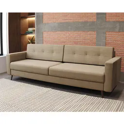 Sofá 3 Lugares Living Pé Palito Linho Cotton Bege 210 cm
