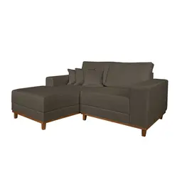 Sofá 3 Lugares Mônaco com Chaise Esquerdo Linho Marrom Escuro