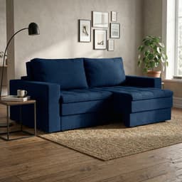 Sofá 3 Lugares Retrátil Berna Linho Azul Marinho 210 cm